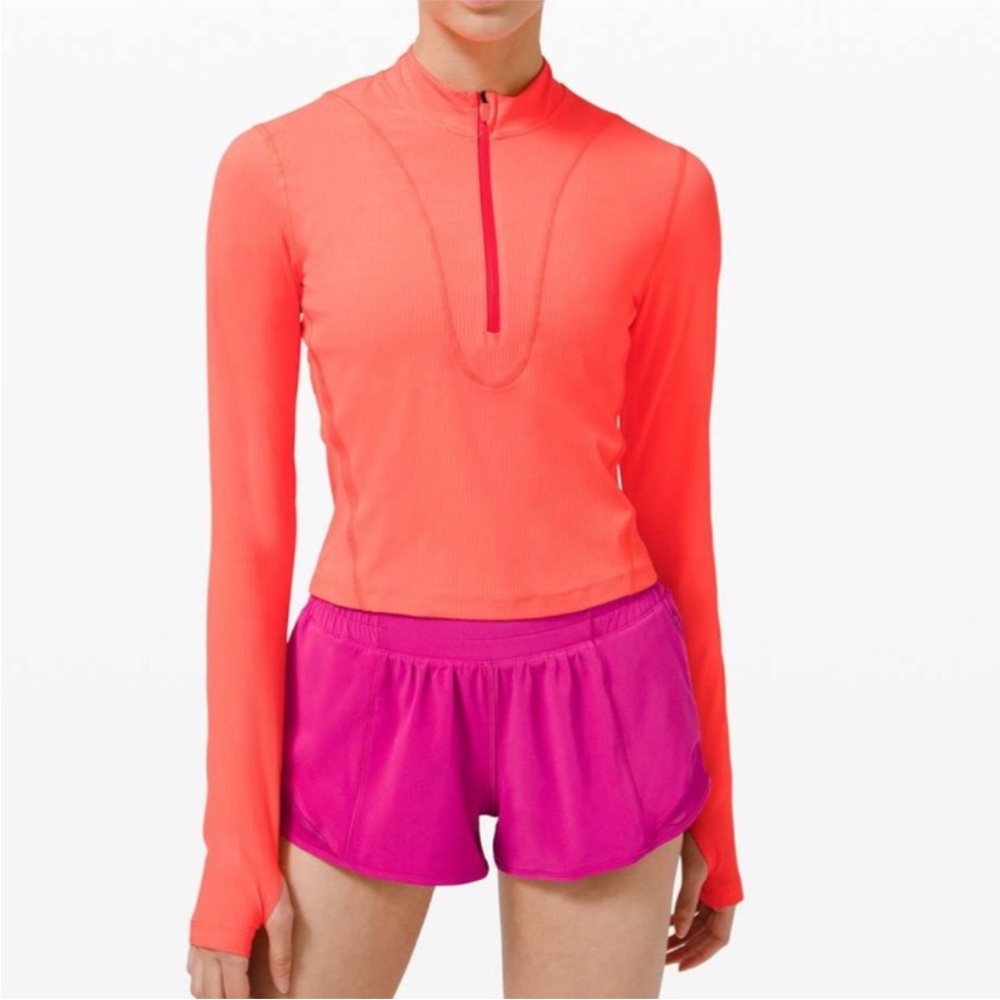 Lululemon Gloss Trim Run 1/2 Zip Long Sleeve Shirt color: Sunset, Size: 6